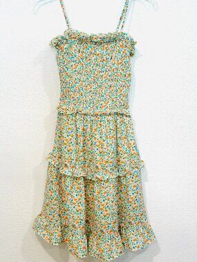 Jessica Simpson Floral Summer Dress Spaghetti Straps Ruffle Elastic Bodice Sz XS